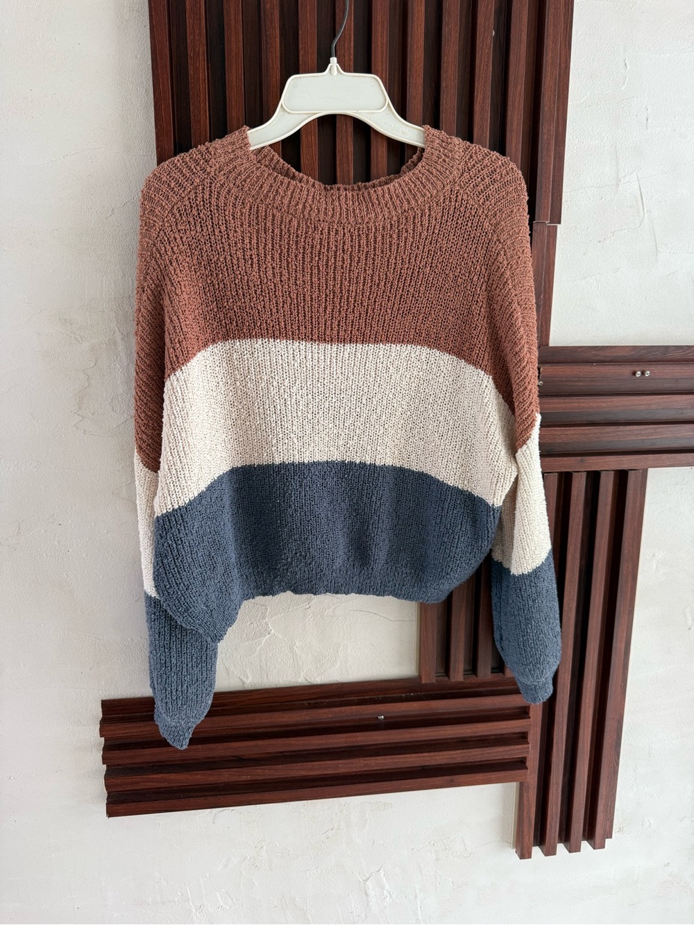 debut Colorblock Crewneck Sweater - Rust, Cream & Slate